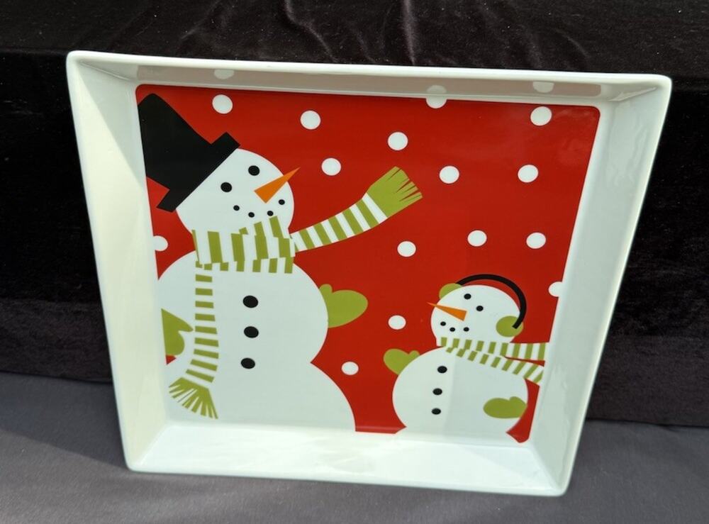Crate & Barrel Christmas Snowman Serving Tray Super Cute!
